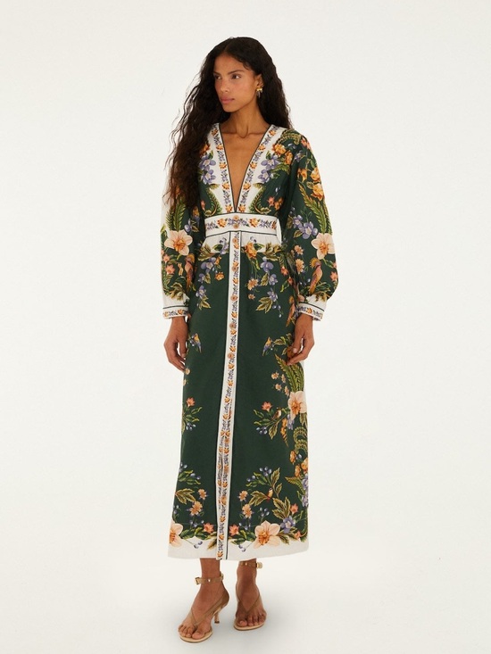 FARM Rio Dresses & Skirts - FARM Rio Green Floral Maxi Dress with Orange & Purple Blooms